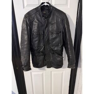 Hein Gericke Echt Leder Black Leather Motorcycle Field Jacket Belted Mens 42